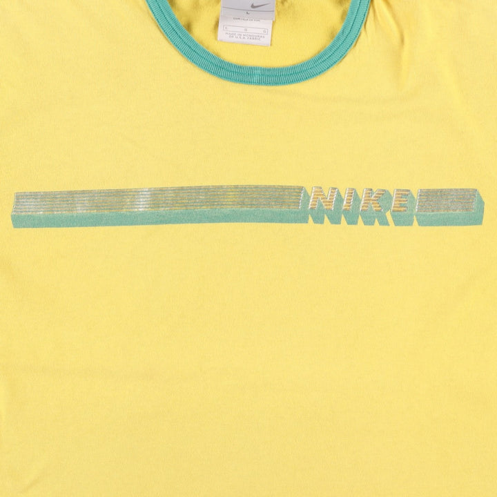 2000'S Nike Ringer T-shirt, Men's Size L cotton yellow type Vintage Second Hand