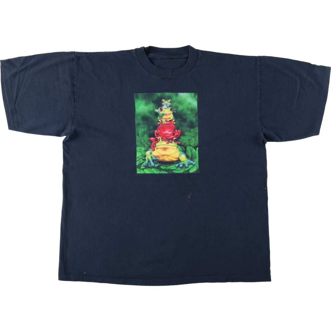 2000'S Frog Pattern Animal T-Shirt, Men's XL (approx.) unclear navy blue type Vintage Second Hand