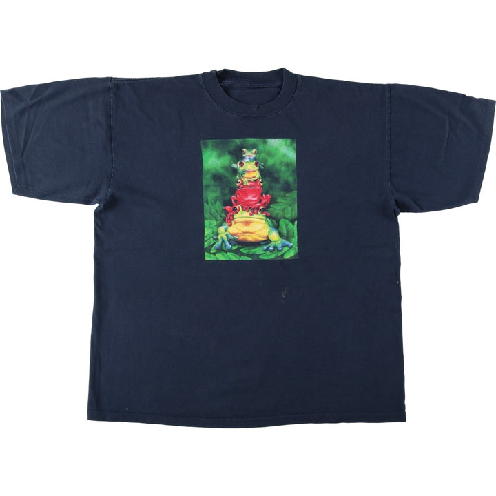 2000'S Frog Pattern Animal T-Shirt, Men's XL (approx.) unclear navy blue type Vintage Second Hand