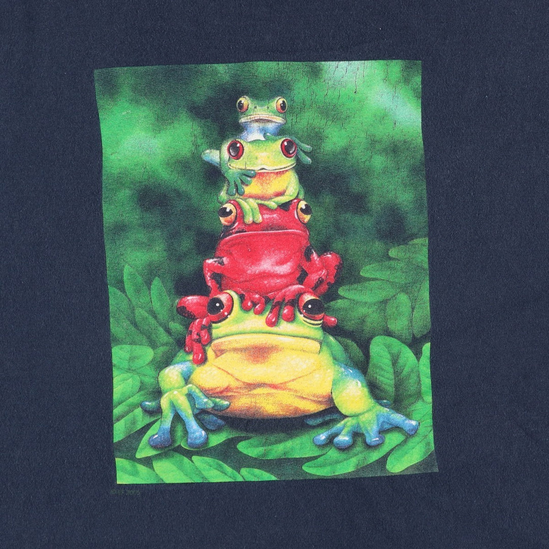 2000'S Frog Pattern Animal T-Shirt, Men's XL (approx.) unclear navy blue type Vintage Second Hand