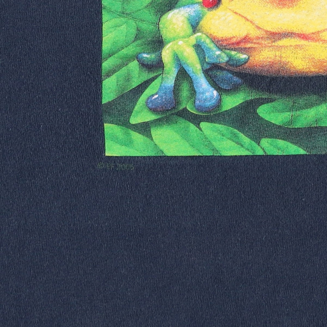 2000'S Frog Pattern Animal T-Shirt, Men's XL (approx.) unclear navy blue type Vintage Second Hand