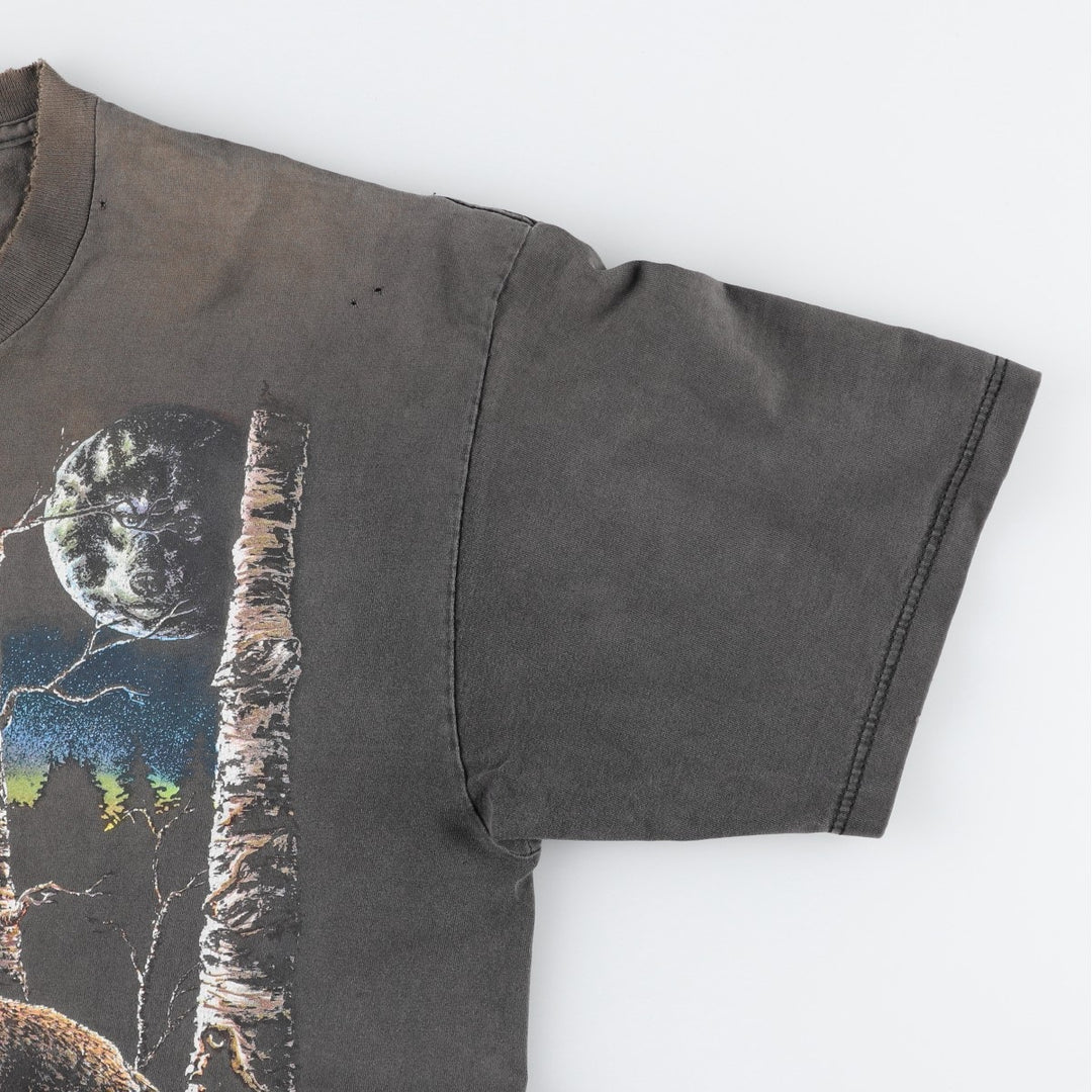 Stand OUT Wolf Pattern Animal T-Shirt, Made in USA, Men's XL equivalent. cotton Charcoal Vintage Second Hand
