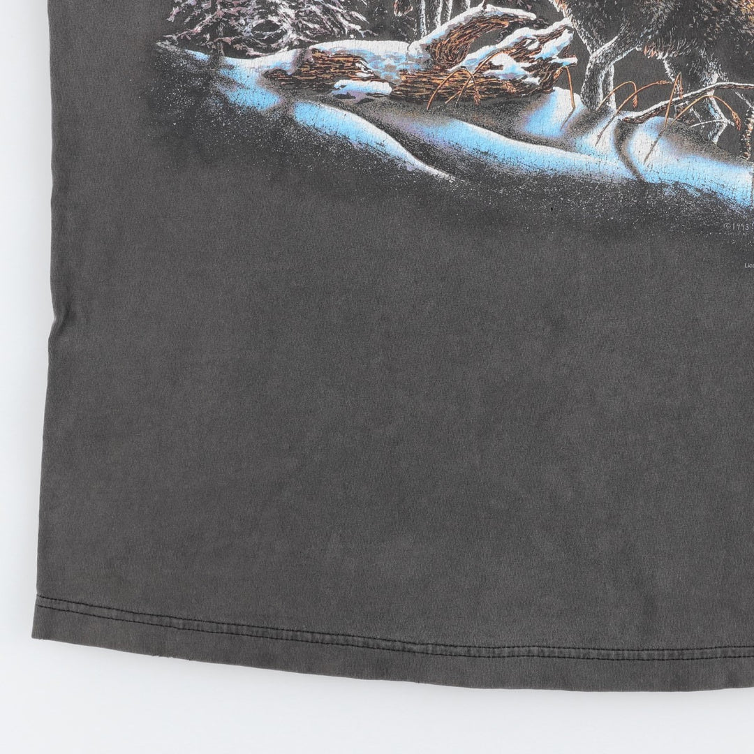 Stand OUT Wolf Pattern Animal T-Shirt, Made in USA, Men's XL equivalent. cotton Charcoal Vintage Second Hand