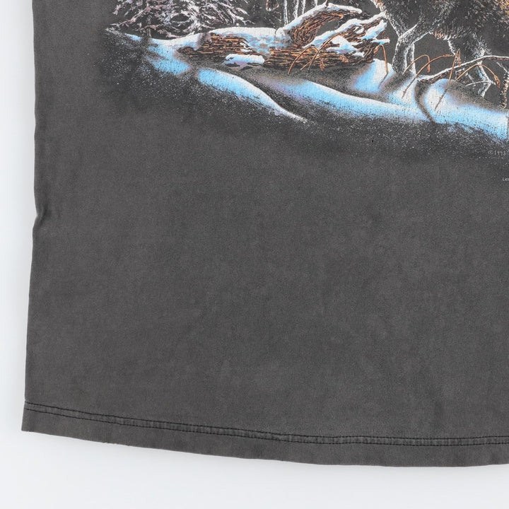 Stand OUT Wolf Pattern Animal T-Shirt, Made in USA, Men's XL equivalent. cotton Charcoal Vintage Second Hand
