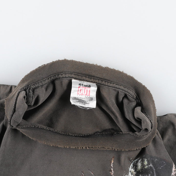 Stand OUT Wolf Pattern Animal T-Shirt, Made in USA, Men's XL equivalent. cotton Charcoal Vintage Second Hand
