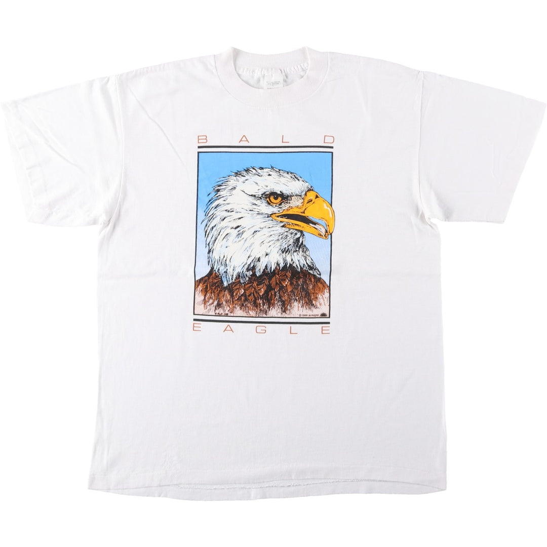 80'S Eagle Pattern Animal T-Shirt, Made in USA, Men's Size L (Equivalent), Vintage polyester white type Vintage Second Hand