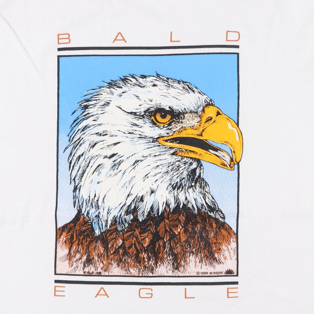 80'S Eagle Pattern Animal T-Shirt, Made in USA, Men's Size L (Equivalent), Vintage polyester white type Vintage Second Hand