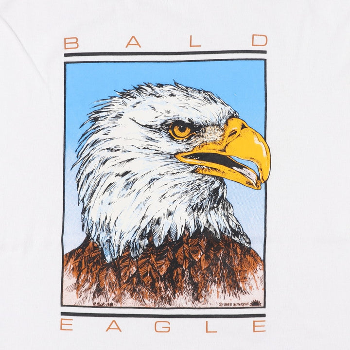 80'S Eagle Pattern Animal T-Shirt, Made in USA, Men's Size L (Equivalent), Vintage polyester white type Vintage Second Hand
