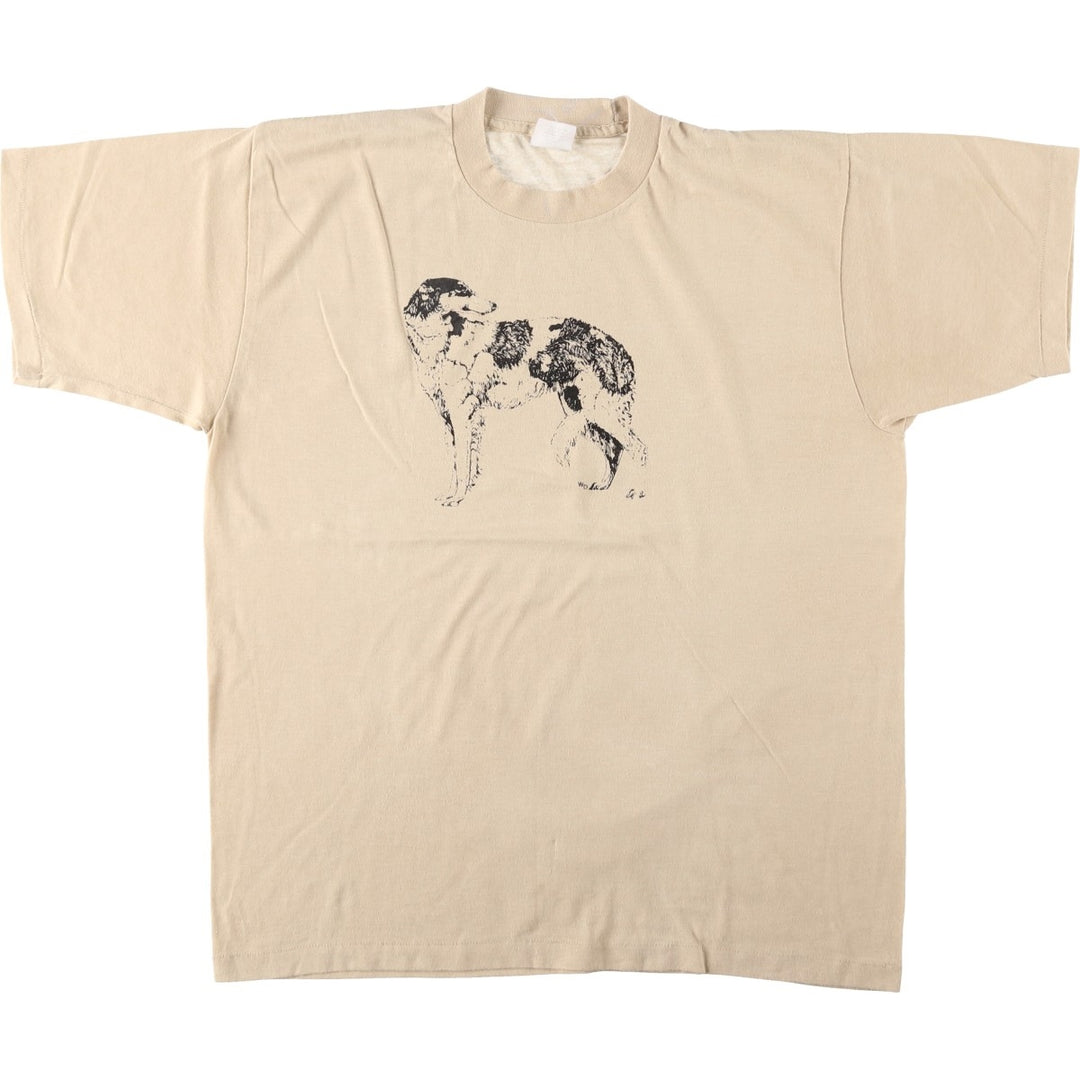 ~90'S Animal Pattern Dog Print Animal T-Shirt Men's XL Equivalent Vintage unclear Beige type Vintage Second Hand