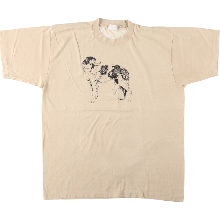 ~90'S Animal Pattern Dog Print Animal T-Shirt Men's XL Equivalent Vintage unclear Beige type Vintage Second Hand