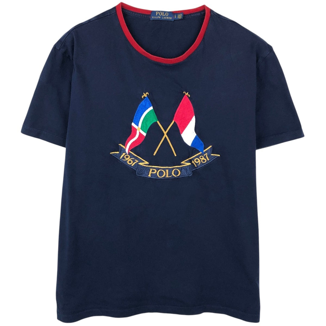 Ralph Lauren POLO RALPH LAUREN CLASSIC FIT short-sleeved logo T-shirt, men's size L cotton navy blue type Vintage Second Hand