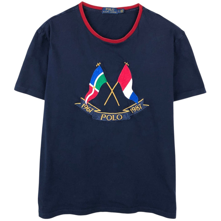 Ralph Lauren POLO RALPH LAUREN CLASSIC FIT short-sleeved logo T-shirt, men's size L cotton navy blue type Vintage Second Hand