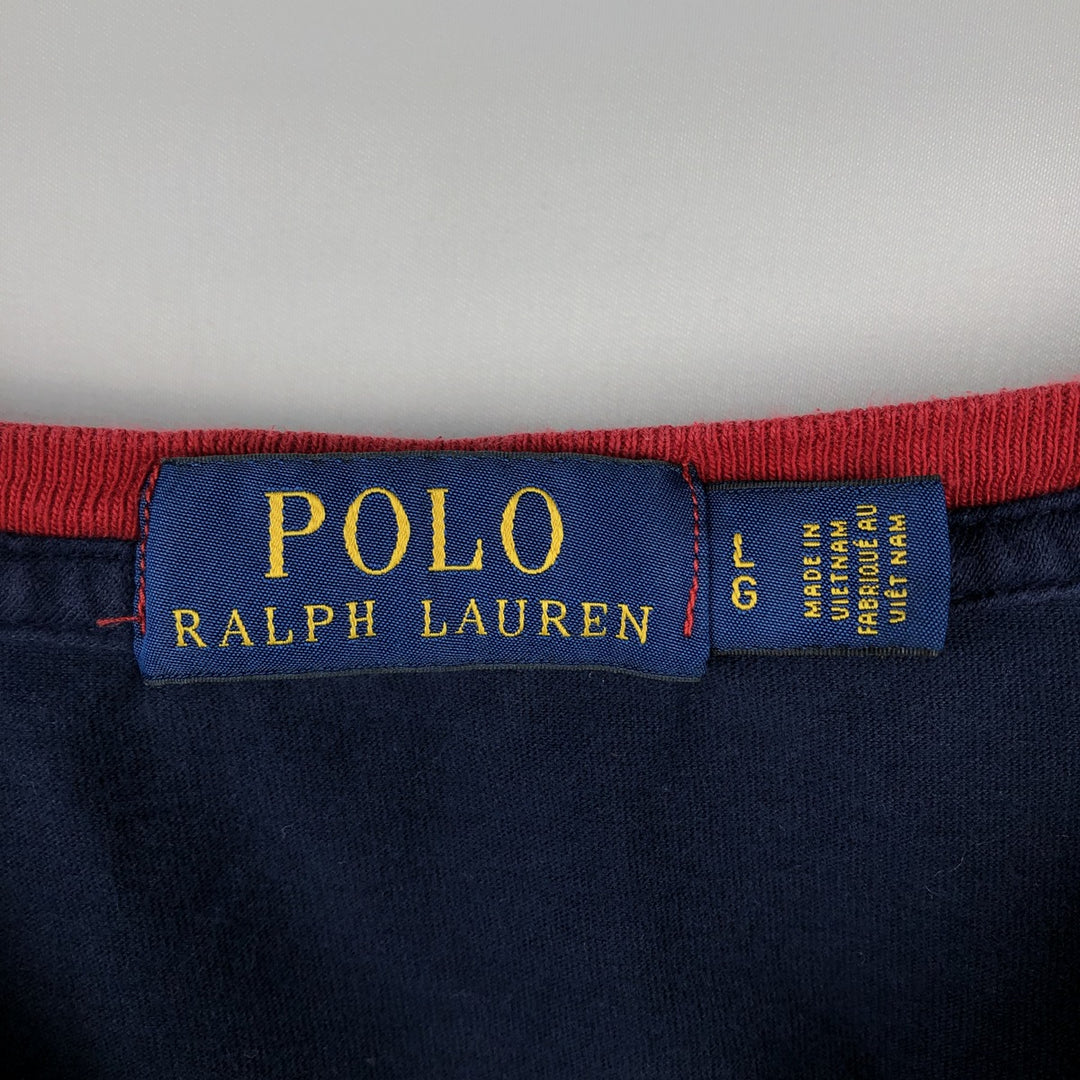 Ralph Lauren POLO RALPH LAUREN CLASSIC FIT short-sleeved logo T-shirt, men's size L cotton navy blue type Vintage Second Hand