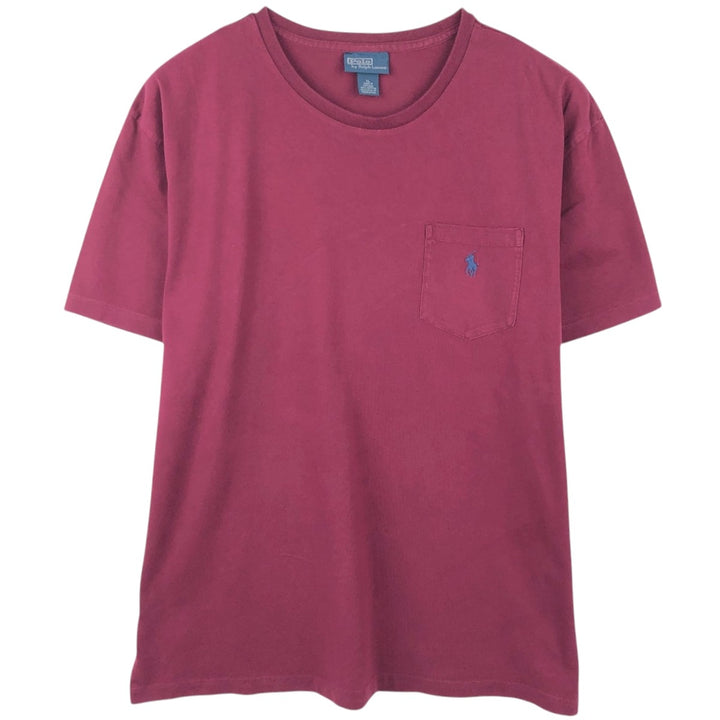 Ralph Lauren POLO by Ralph Lauren Short-Sleeve T-Shirt with One-Point Logo Pocket, Men's Size XL (approx.) cotton red type reddish brown Vintage Second Hand