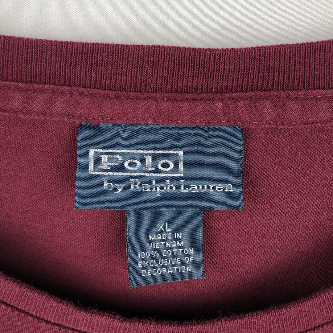 Ralph Lauren POLO by Ralph Lauren Short-Sleeve T-Shirt with One-Point Logo Pocket, Men's Size XL (approx.) cotton red type reddish brown Vintage Second Hand