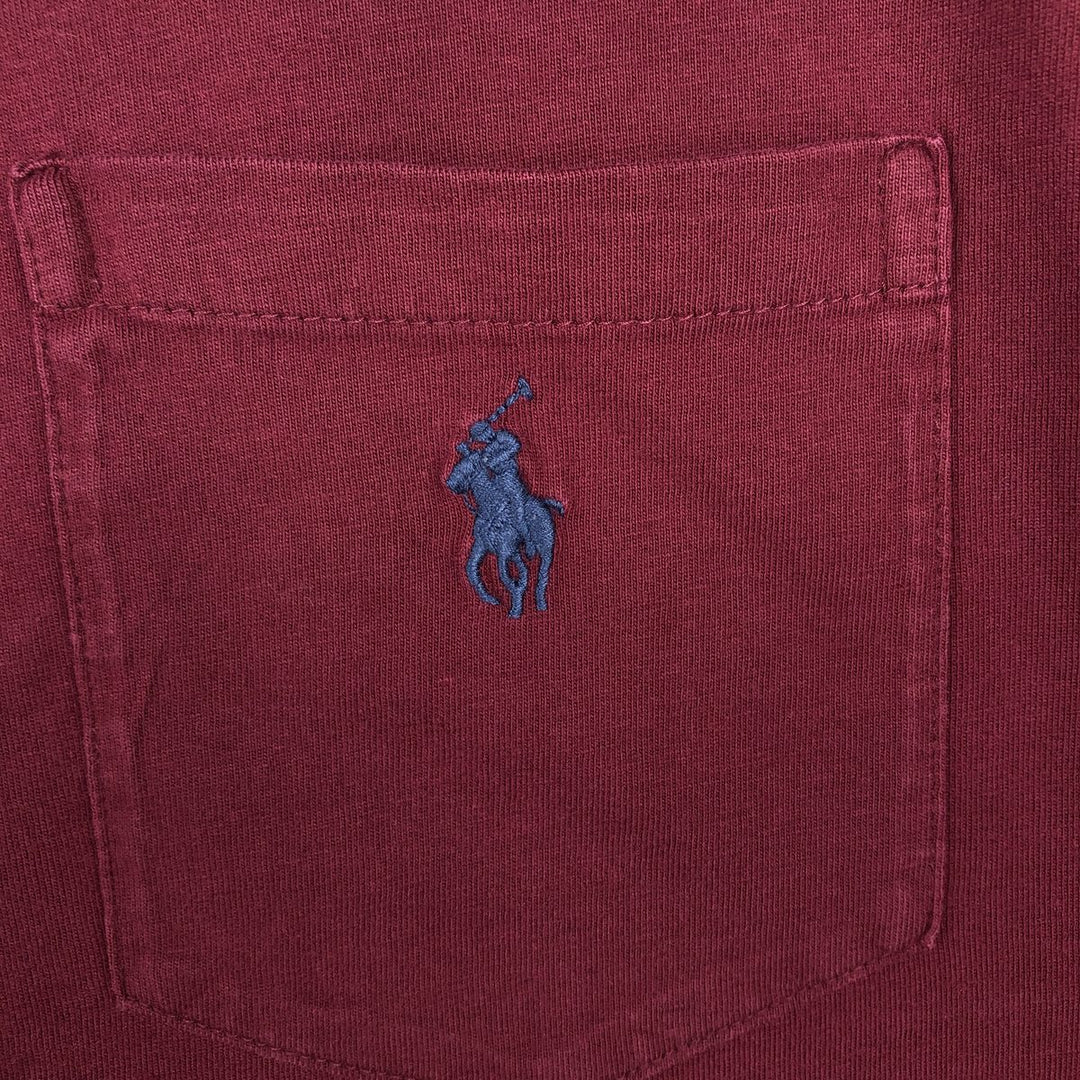 Ralph Lauren POLO by Ralph Lauren Short-Sleeve T-Shirt with One-Point Logo Pocket, Men's Size XL (approx.) cotton red type reddish brown Vintage Second Hand