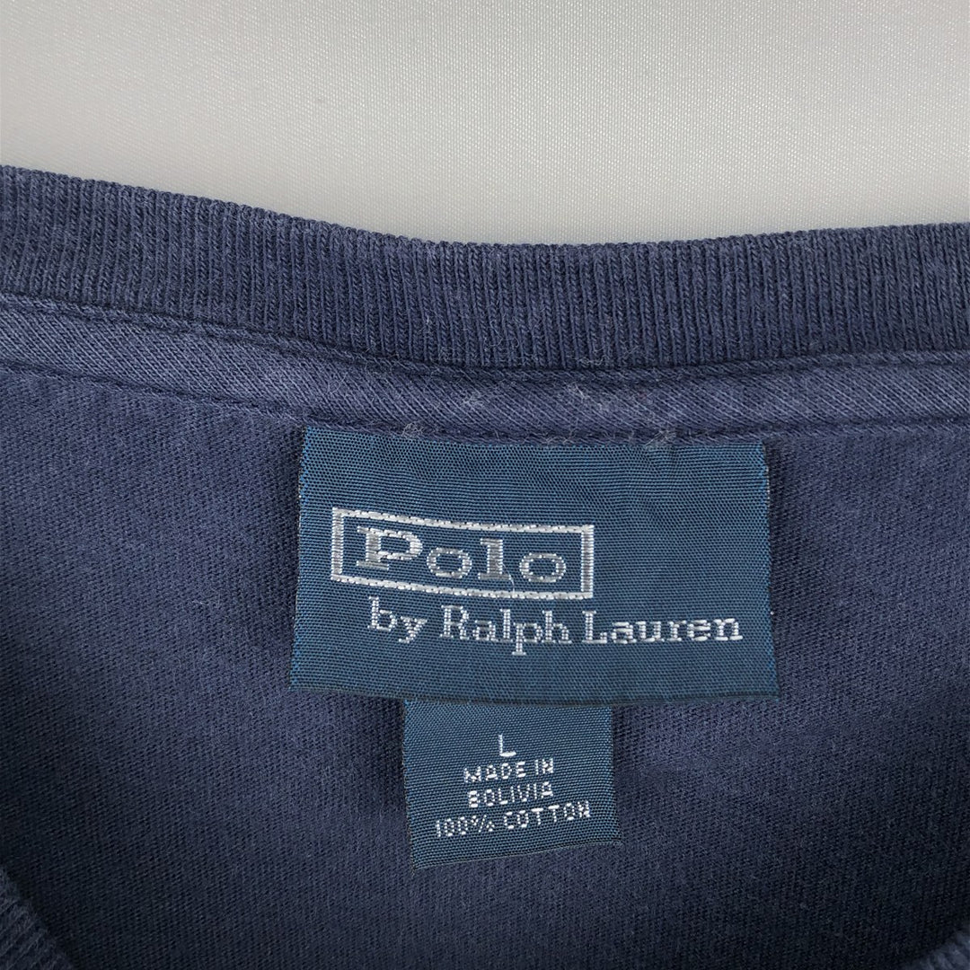 Ralph Lauren POLO by Ralph Lauren short sleeve one point logo T-shirt men's L size cotton navy blue type Vintage Second Hand