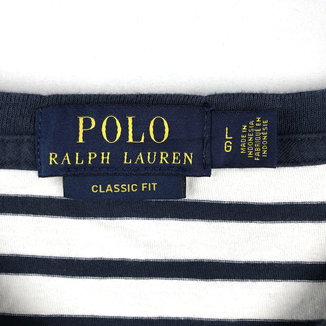 Ralph Lauren POLO RALPH LAUREN CLASSIC FIT V-neck short-sleeve striped T-shirt, men's size L (approx.) cotton white type Vintage Second Hand