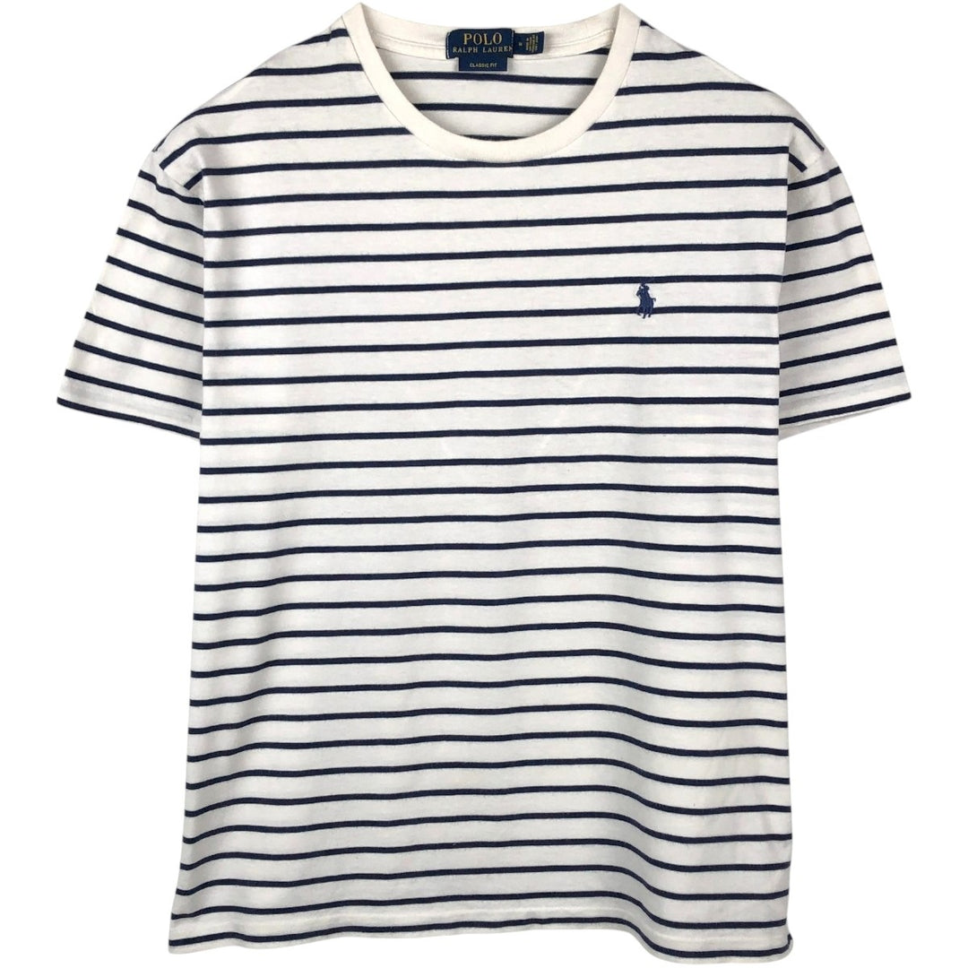 Ralph Lauren POLO RALPH LAUREN CLASSIC FIT short sleeve striped T-shirt, men's size M cotton white type Vintage Second Hand