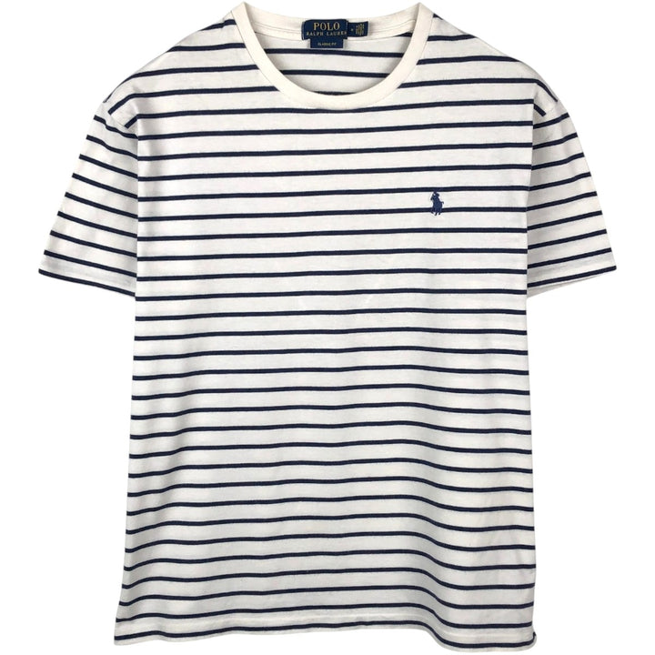 Ralph Lauren POLO RALPH LAUREN CLASSIC FIT short sleeve striped T-shirt, men's size M cotton white type Vintage Second Hand