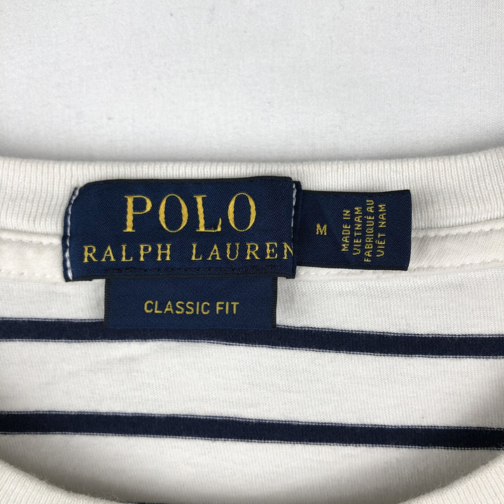 Ralph Lauren POLO RALPH LAUREN CLASSIC FIT short sleeve striped T-shirt, men's size M cotton white type Vintage Second Hand
