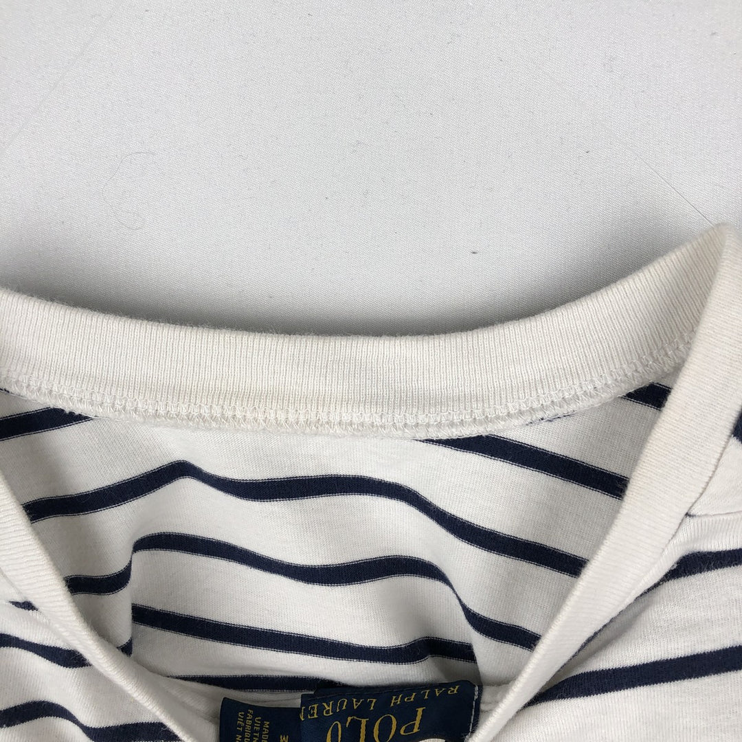 Ralph Lauren POLO RALPH LAUREN CLASSIC FIT short sleeve striped T-shirt, men's size M cotton white type Vintage Second Hand