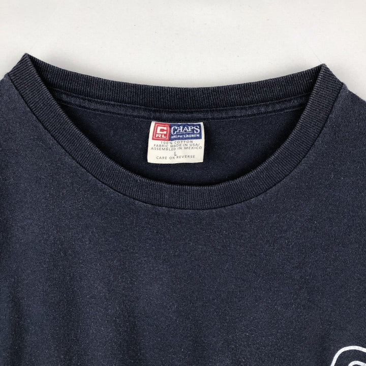 Ralph Lauren CHAPS Short-Sleeve Logo T-Shirt, Made in USA, Men's Size L (approx.) cotton navy blue type Vintage Second Hand