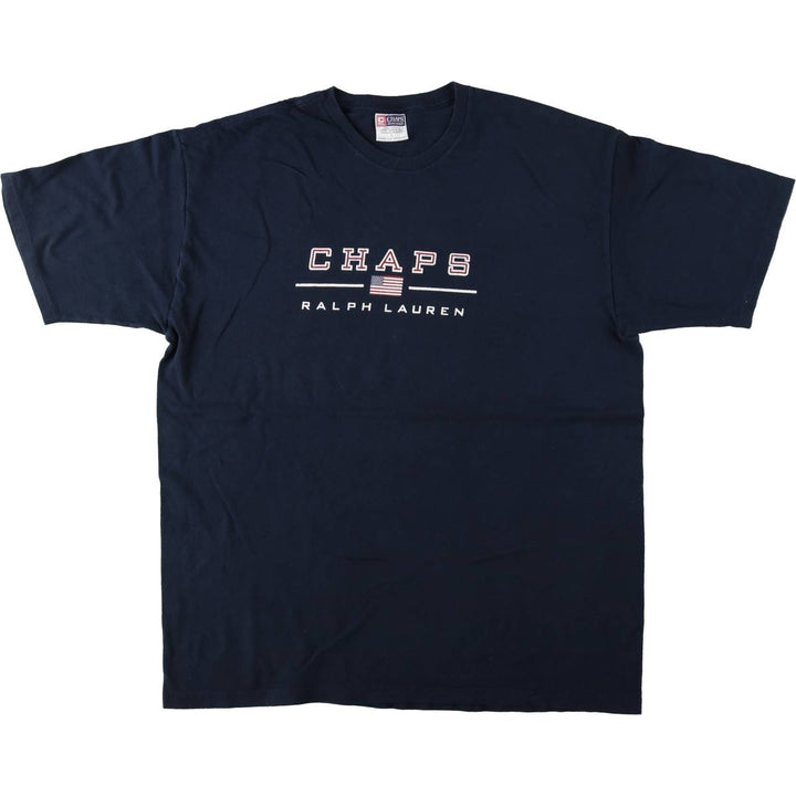 Ralph Lauren CHAPS American flag pattern short-sleeved logo T-shirt, men's size L (approx.) cotton navy blue type Vintage Second Hand