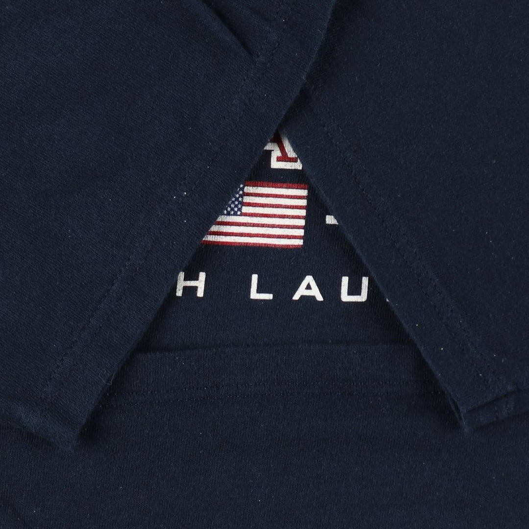Ralph Lauren CHAPS American flag pattern short-sleeved logo T-shirt, men's size L (approx.) cotton navy blue type Vintage Second Hand
