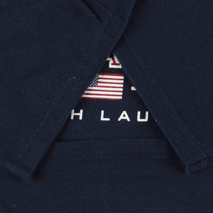 Ralph Lauren CHAPS American flag pattern short-sleeved logo T-shirt, men's size L (approx.) cotton navy blue type Vintage Second Hand