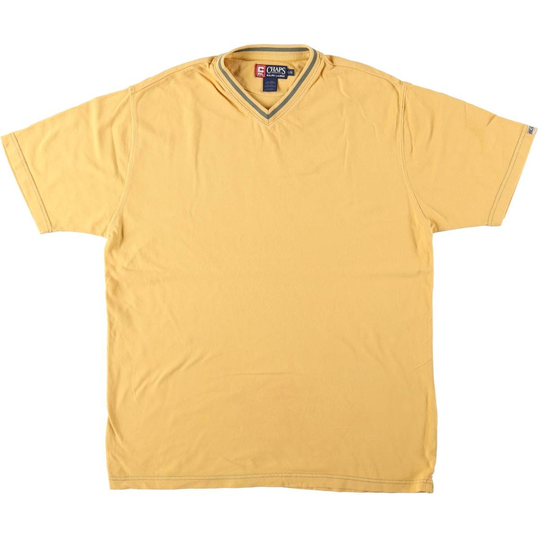 Ralph Lauren CHAPS pique short-sleeved V-neck T-shirt, men's size L (approx.) cotton yellow type Vintage Second Hand