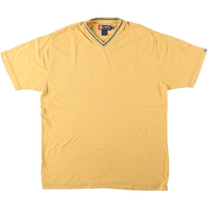 Ralph Lauren CHAPS pique short-sleeved V-neck T-shirt, men's size L (approx.) cotton yellow type Vintage Second Hand