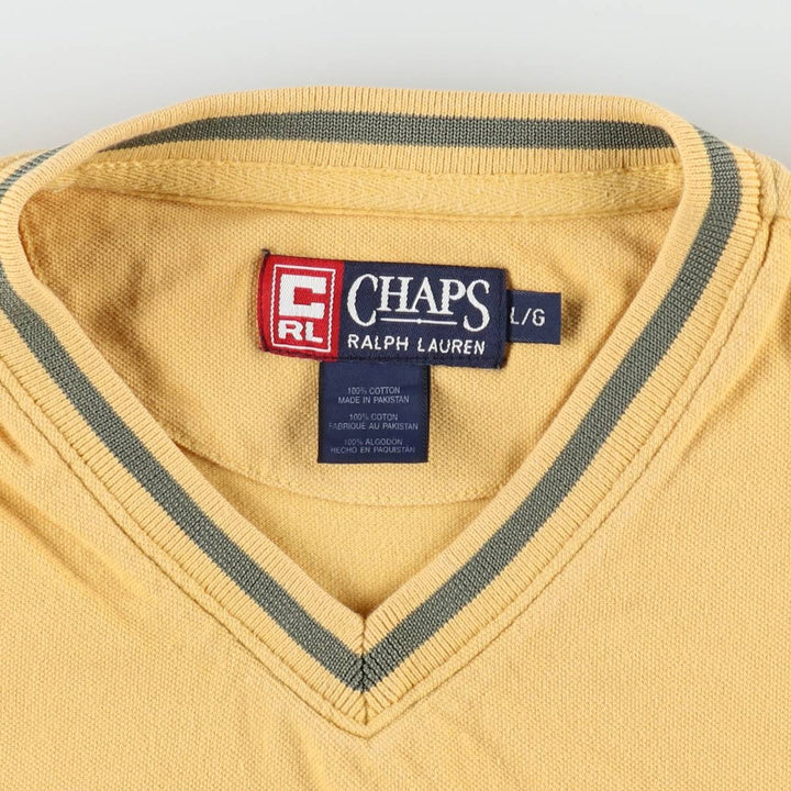 Ralph Lauren CHAPS pique short-sleeved V-neck T-shirt, men's size L (approx.) cotton yellow type Vintage Second Hand