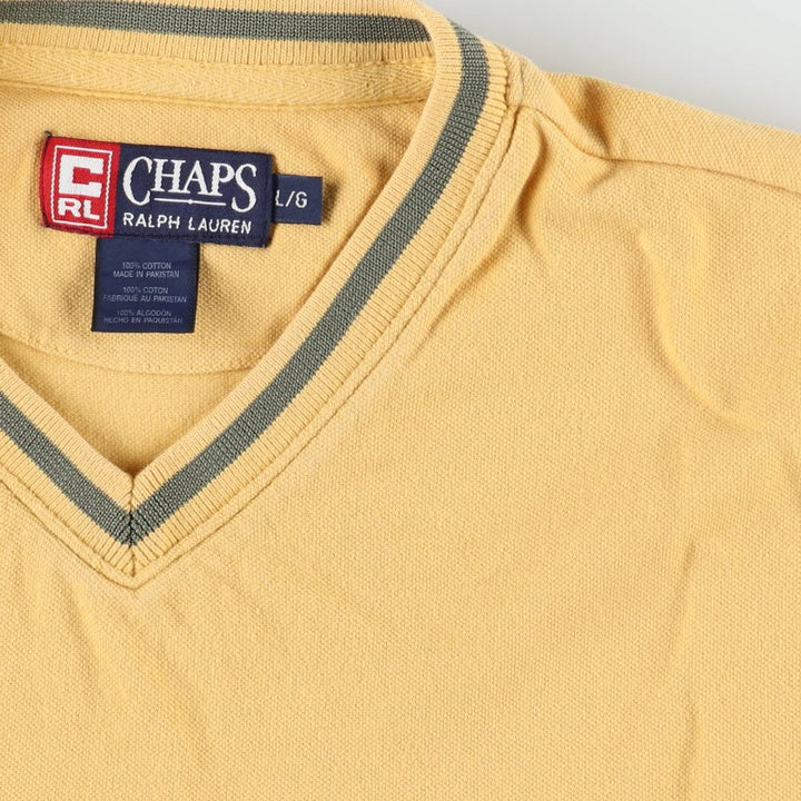 Ralph Lauren CHAPS pique short-sleeved V-neck T-shirt, men's size L (approx.) cotton yellow type Vintage Second Hand