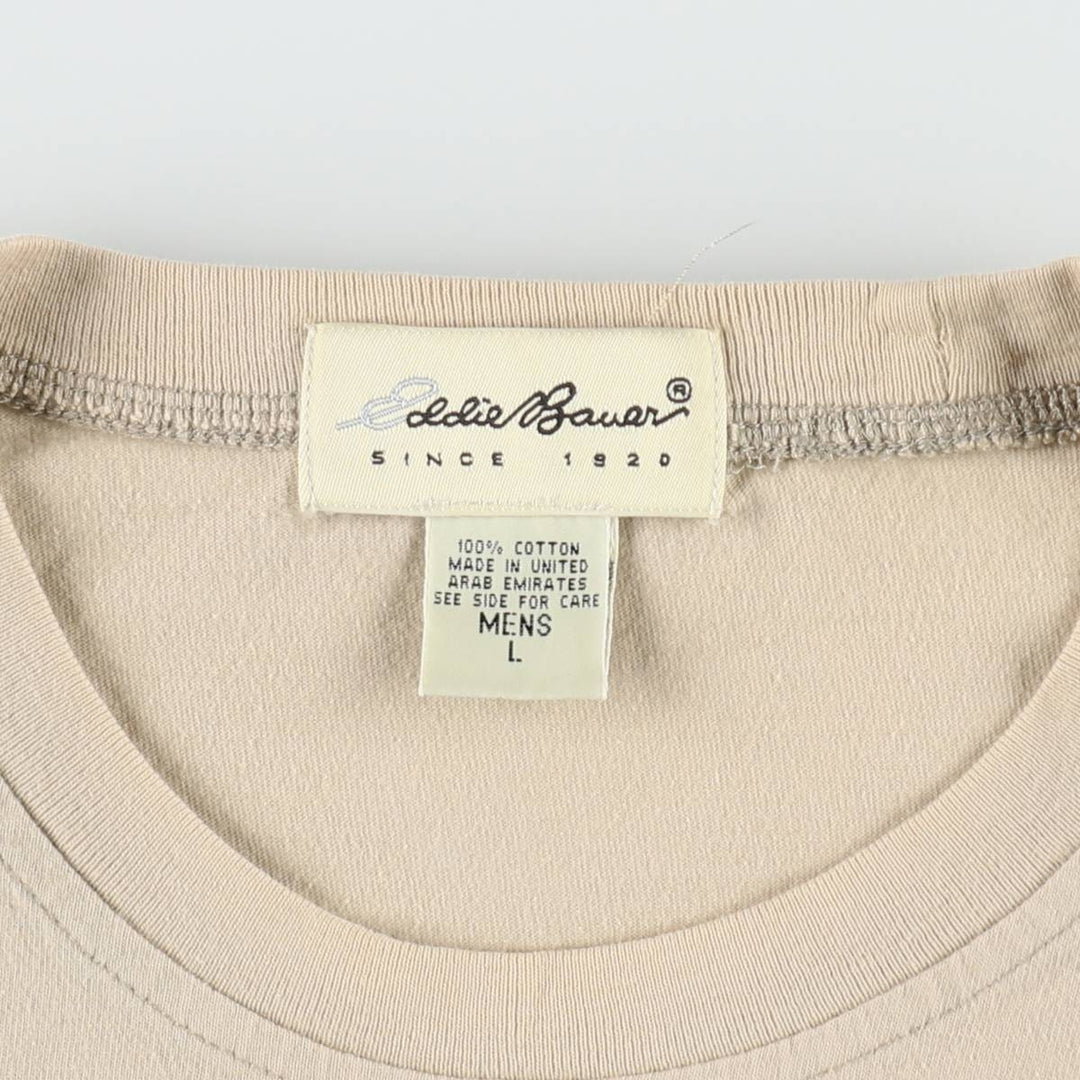 Eddie Bauer Short-Sleeve T-Shirt, Made in England, Men's Size L (approx.) cotton Beige type Vintage Second Hand
