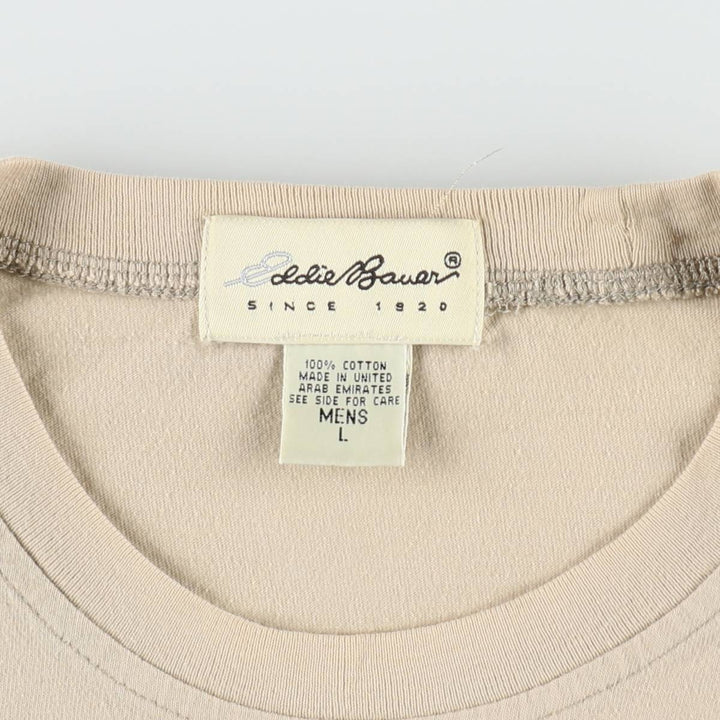 Eddie Bauer Short-Sleeve T-Shirt, Made in England, Men's Size L (approx.) cotton Beige type Vintage Second Hand
