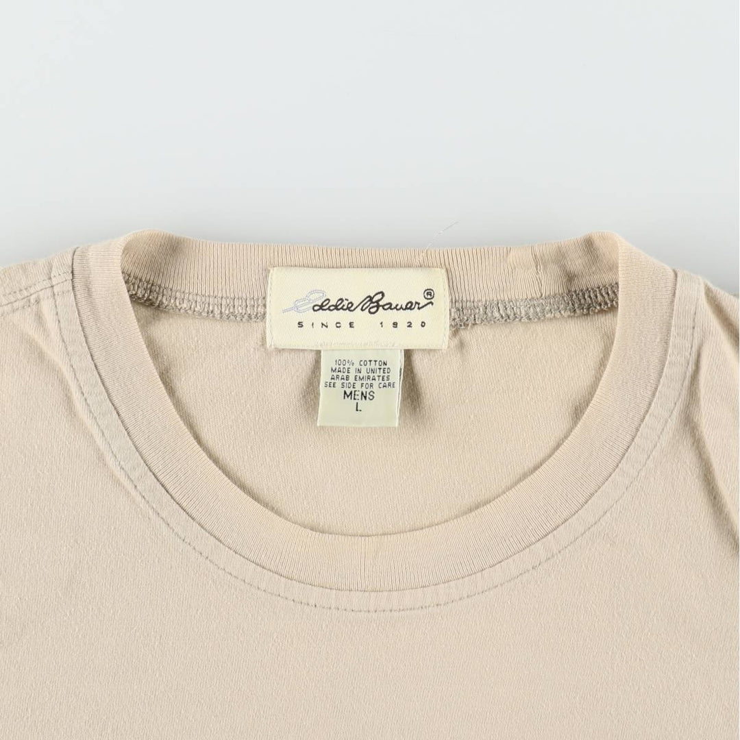 Eddie Bauer Short-Sleeve T-Shirt, Made in England, Men's Size L (approx.) cotton Beige type Vintage Second Hand
