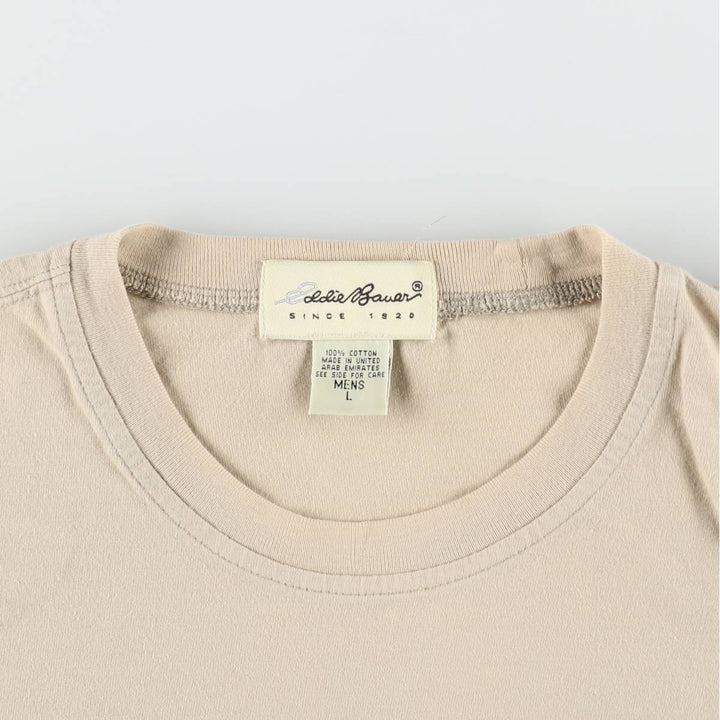 Eddie Bauer Short-Sleeve T-Shirt, Made in England, Men's Size L (approx.) cotton Beige type Vintage Second Hand