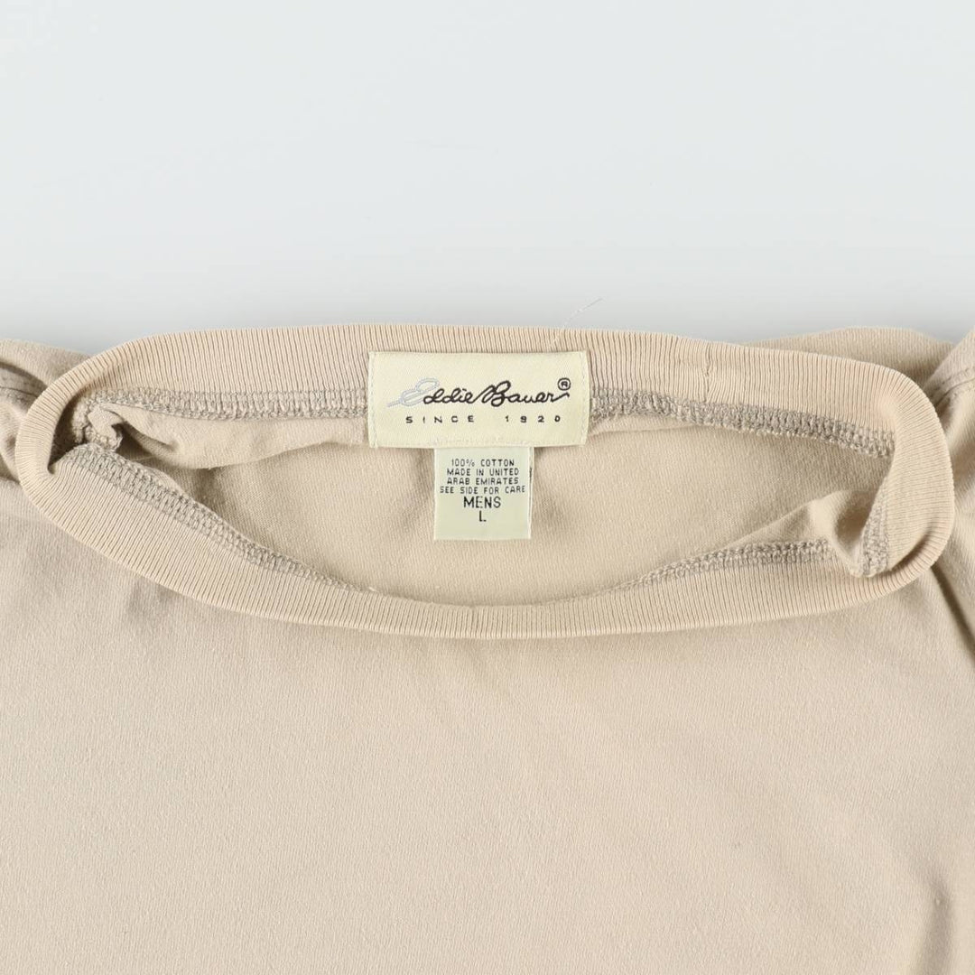 Eddie Bauer Short-Sleeve T-Shirt, Made in England, Men's Size L (approx.) cotton Beige type Vintage Second Hand