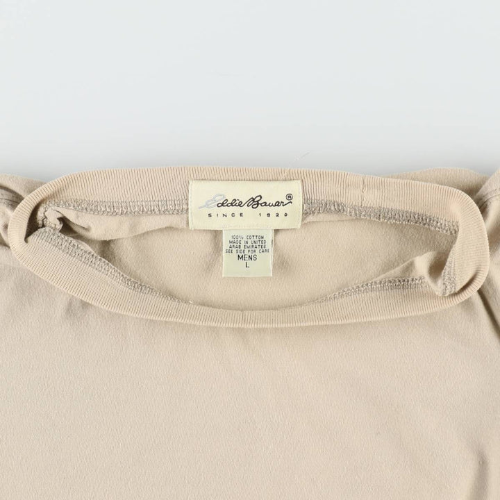 Eddie Bauer Short-Sleeve T-Shirt, Made in England, Men's Size L (approx.) cotton Beige type Vintage Second Hand