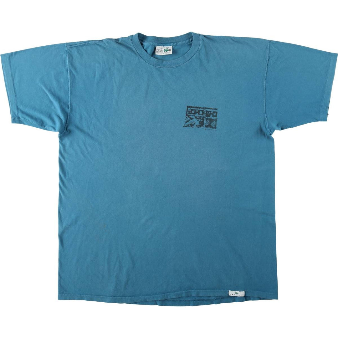 Lacoste CHEMISE French Lacoste Short-Sleeve Printed T-Shirt, Made in USA, Men's XL Equivalent cotton Blue type light blue Vintage Second Hand