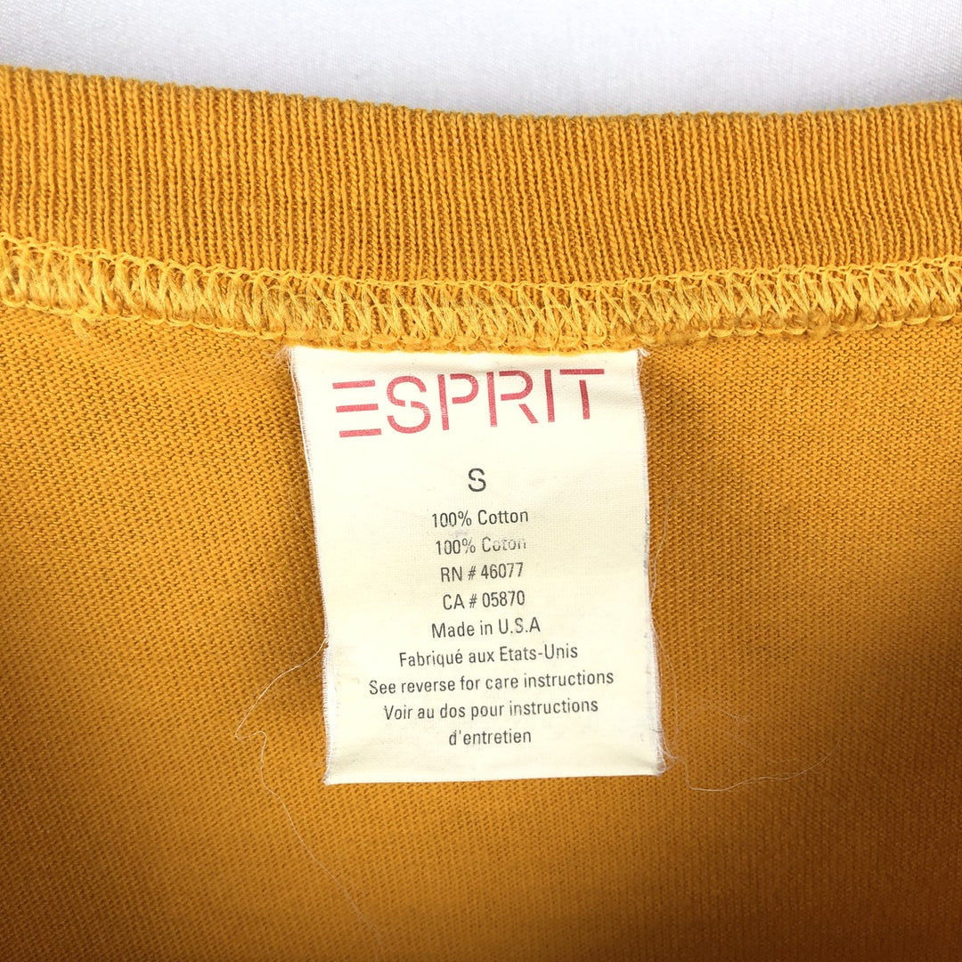 90'S Esprit short-sleeved printed T-shirt, made in USA, men's size S equivalent, vintage. cotton yellow type Vintage Second Hand