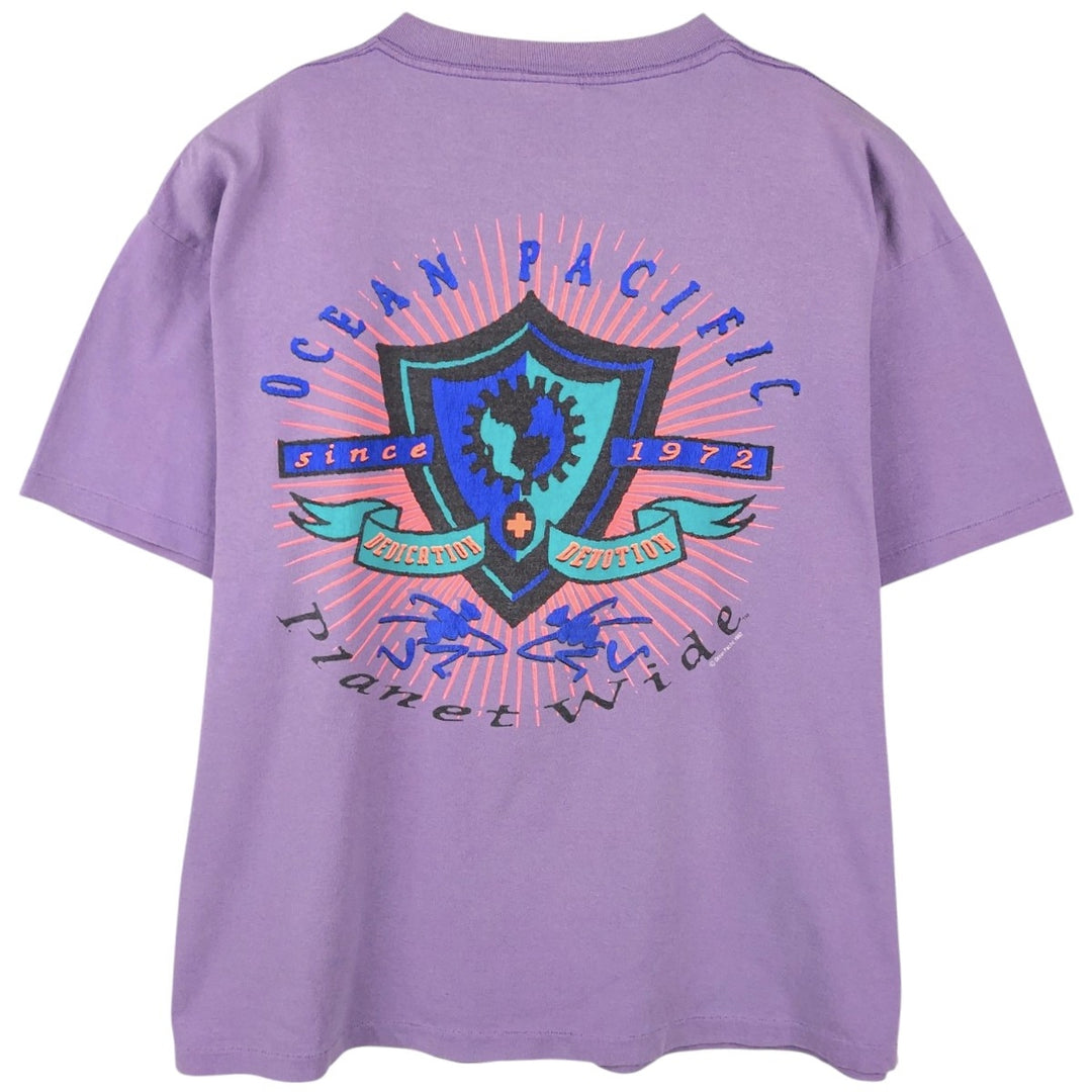 Vintage 90'S Ocean Pacific surf/skateboard t-shirt with silver tag, made in USA, size XL. cotton purple type Vintage Second Hand