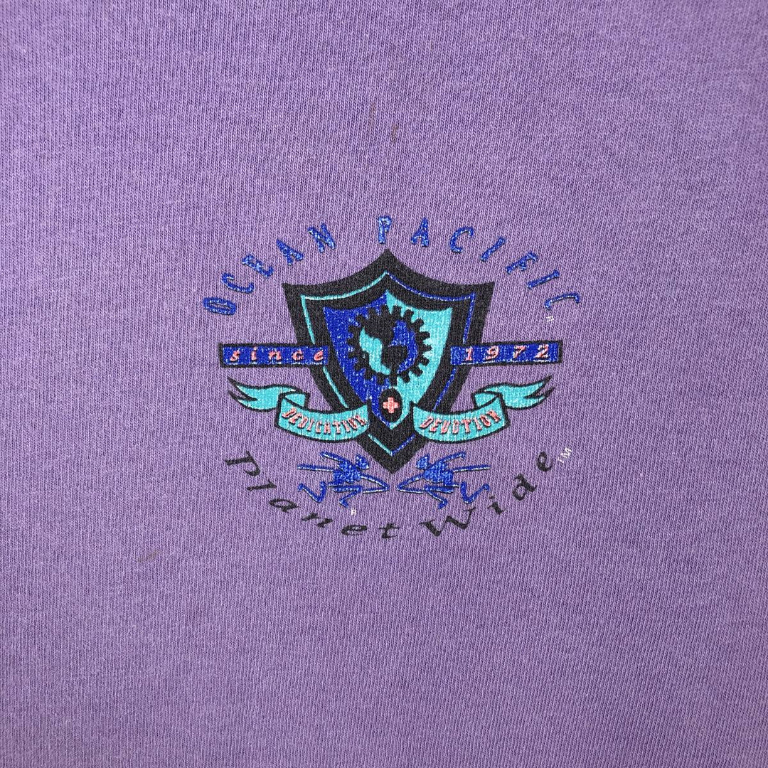 Vintage 90'S Ocean Pacific surf/skateboard t-shirt with silver tag, made in USA, size XL. cotton purple type Vintage Second Hand