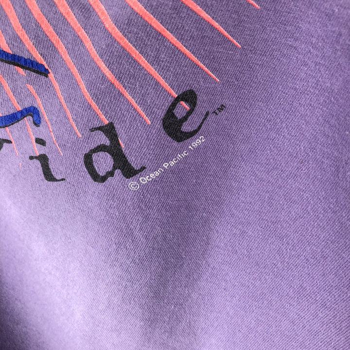 Vintage 90'S Ocean Pacific surf/skateboard t-shirt with silver tag, made in USA, size XL. cotton purple type Vintage Second Hand