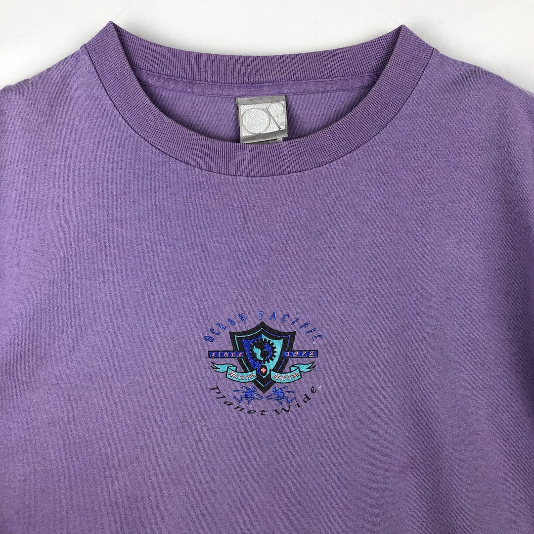 Vintage 90'S Ocean Pacific surf/skateboard t-shirt with silver tag, made in USA, size XL. cotton purple type Vintage Second Hand