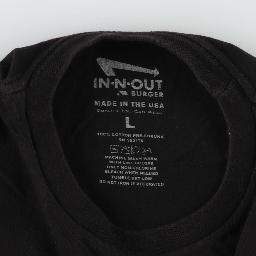 IN-N-OUT BURGER In-N-Out Burger Advertising T-shirt Made in USA Men's L size cotton black type Vintage Second Hand