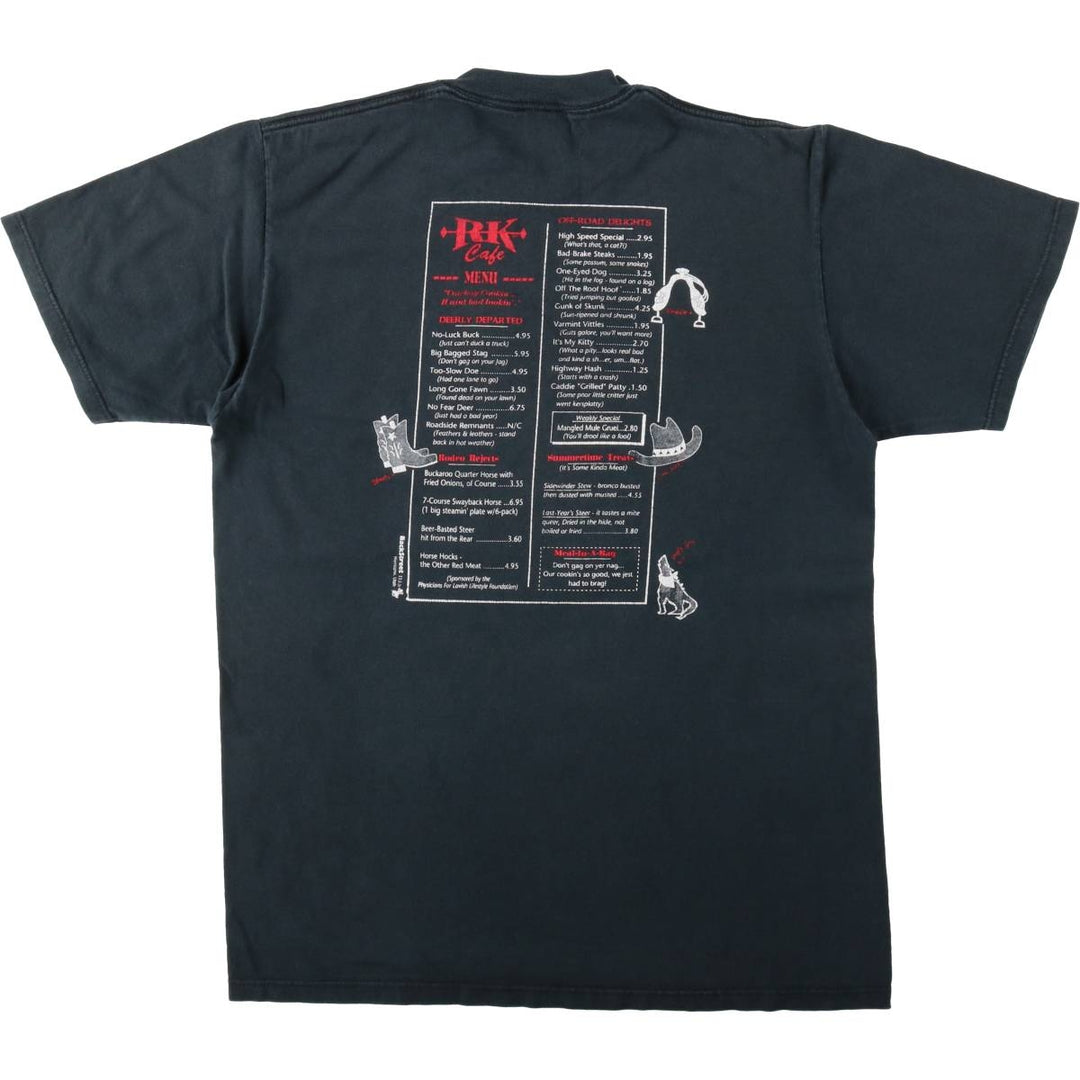 90'S Jerzees ROADKILL CAFE advertising T-shirt, Made in USA, Men's size L (approx.), Vintage cotton black type Vintage Second Hand