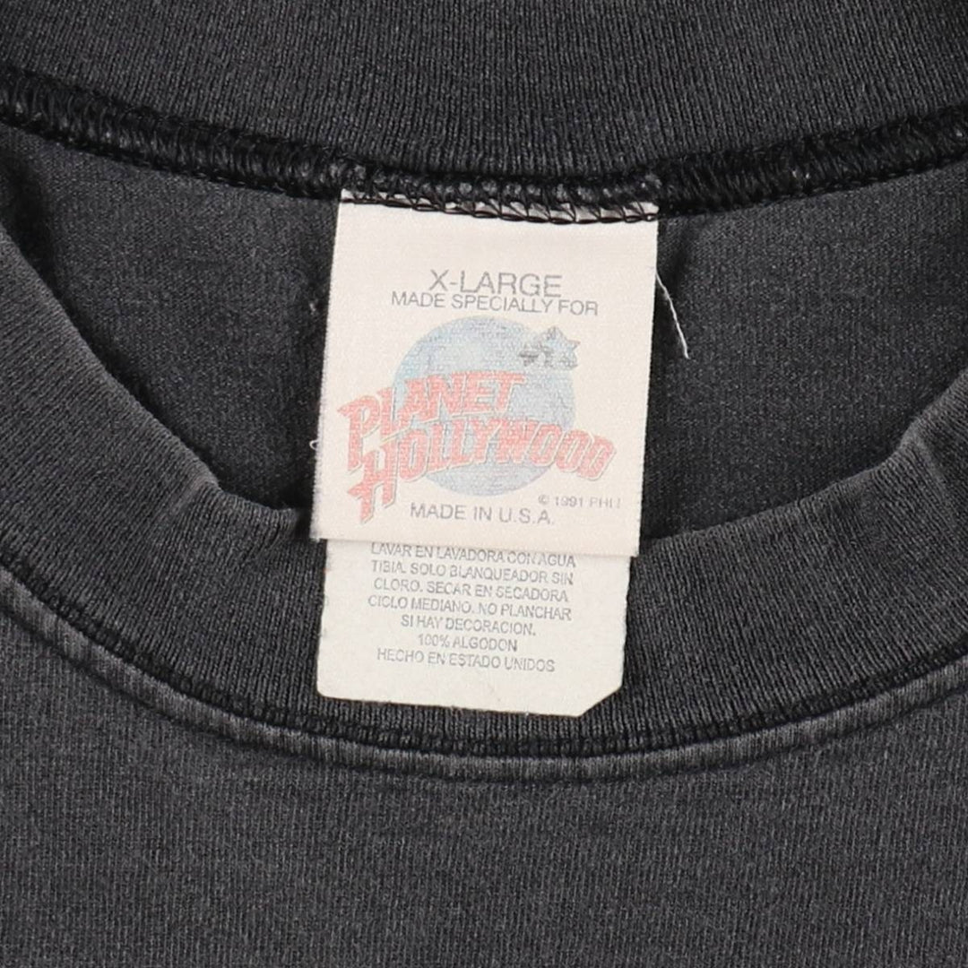 90'S Planet Hollywood Advertising T-Shirt, Made in USA, Men's XL equivalent, Vintage cotton Charcoal Vintage Second Hand
