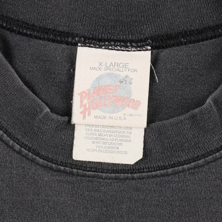 90'S Planet Hollywood Advertising T-Shirt, Made in USA, Men's XL equivalent, Vintage cotton Charcoal Vintage Second Hand